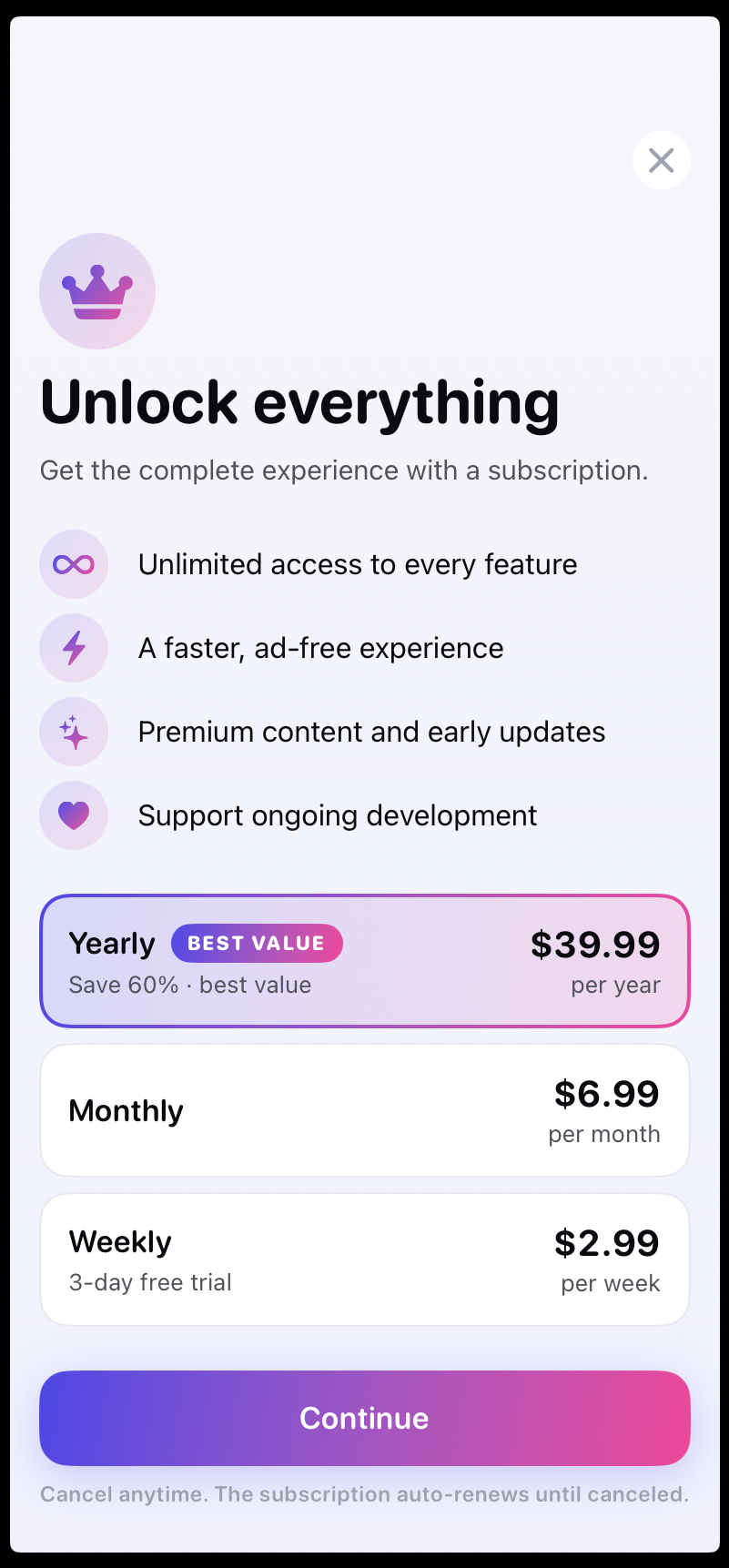 Mood Mosaic — paywall / subscription